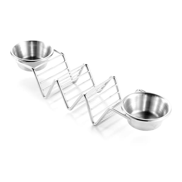 Taco Stand Rustfrit Stål 3 Gitter V-formet Blank Taco Holder Stativ til Køkken Hjem med Dobbeltsidede Sovsekopper