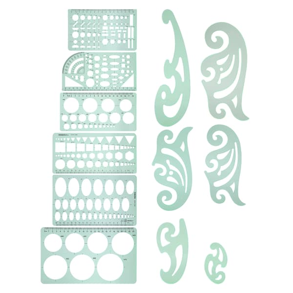 12 st ritmall multifunktionell mätning geometrisk plastritlinjal designmaterial