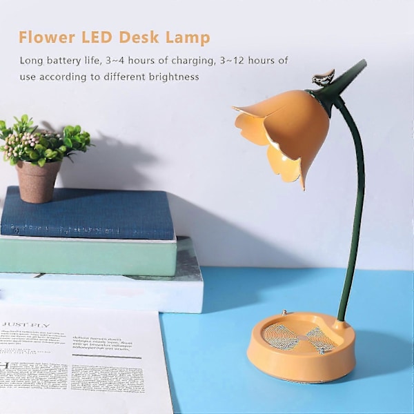 Blomst LED Skrivebordslampe Student Soverom Belysning Berøring Lesing Øyebeskyttelse USB Blomsterskjerm T