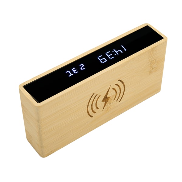 Digital väckarklocka i trä Trådlös laddning Multifunktion Fashionabla utsökta LED-klocka i bambu