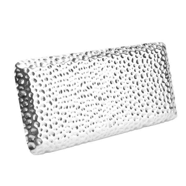 Hammered Bakke - Elegant Lugtfri Rustfrit Stål Serveringsbakke til Stue Soveværelse Køkken Badeværelse 19,5x9,5cm Sølv
