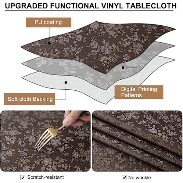 Vattentät Vinyl Duk, Rektangulär Kraftig Bordsduk, Avtorkningsbar Bordsöverdrag för Kök och Matsal (Kaffe 1, 132 cm X 178 cm)