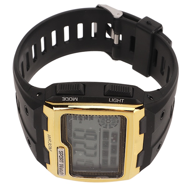Menn Digital Sports Watch WR30M Vanntett Dag Dato Display Elektronisk Klokke med Lysende Lys Alarm for Studenter Gull