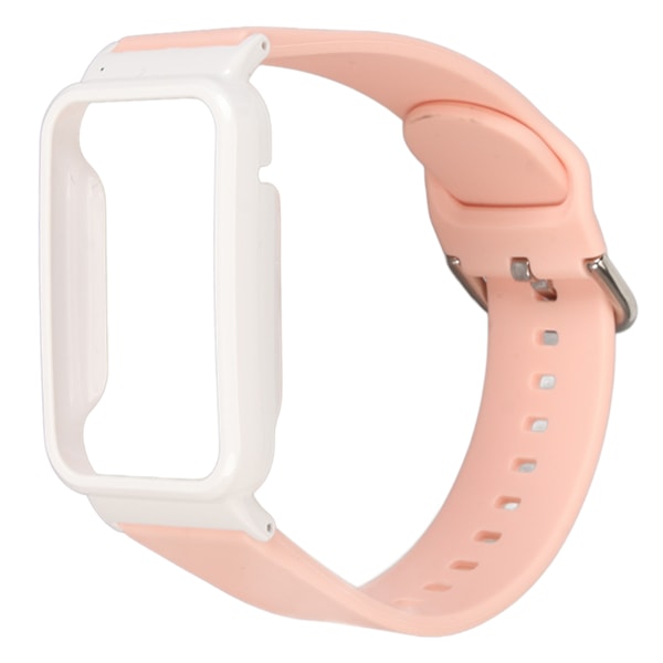 Silikone urrem med beskyttende kofangeretui, udskiftningstilbehør, der passer til Mi Band 7 Pro, pink og hvidt etui