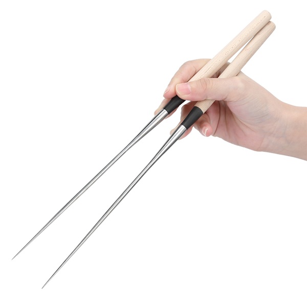 Rustfrie stål spisepinner japanske sushi spisepinner med trehåndtak kjøkkenutstyr S-størrelse