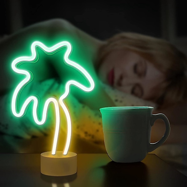 Neon Palmträd Ljus Batteri USB Drivs LED Stående Lampa Grön Gul Dekoration