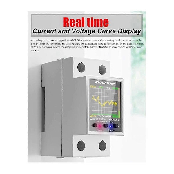 ATORCH GR2P Elmätare Tuya DIN-skena Effektmätare AC50-320V Digital Display Monitor Spänning
