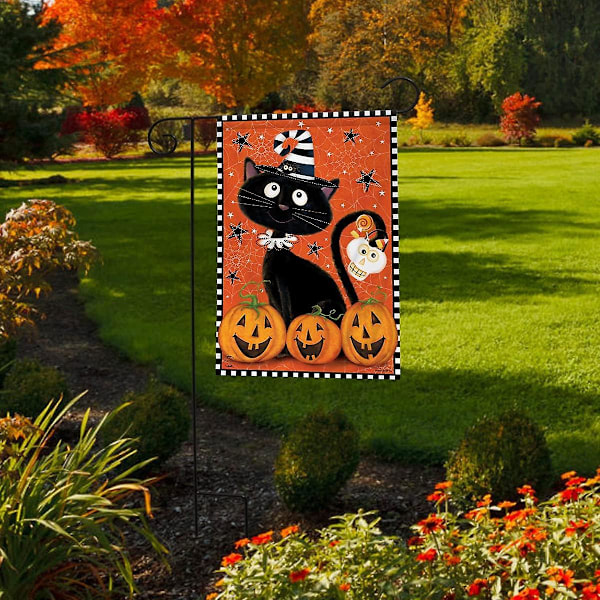 Halloween-häxhatt med svart katt trädgårdsflagga 12,5\" x 18\"