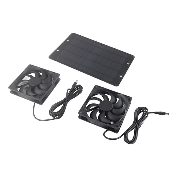 Solcellepanel Vifte Kit Dobbel Luftavtrekker Utendørs Ventilasjonsutstyr for Drivhus 10W 800MA