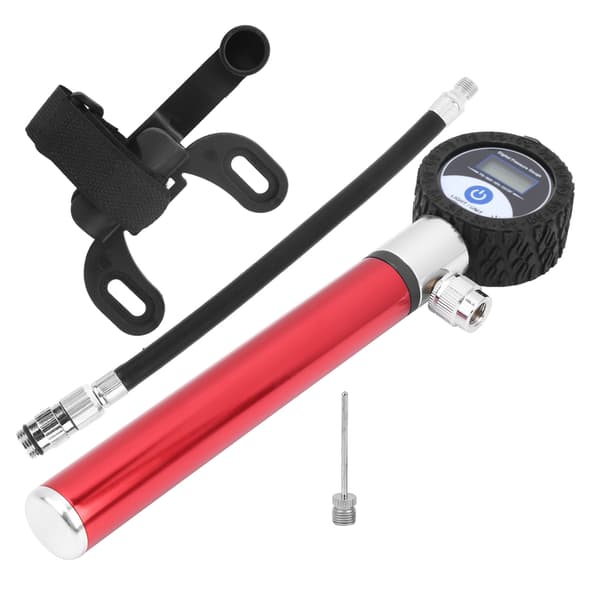 Bärbar cykelluftpump Manuell däckpump 120PSI Högtrycks LCD digital display Röd