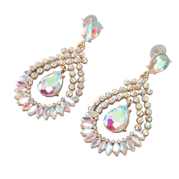 Vanndråpe Rhinestone Hengeøredobber Elegant Legering Glitrende Rhinestone Dangle Øredobber for Bryllup Hvit AB Midtre KC Gull
