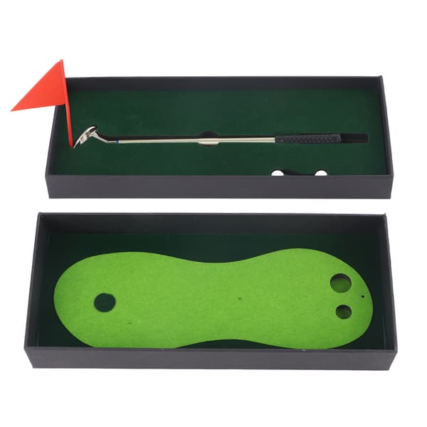 Skrivbords Golfspel Träningsset Kulspetspenna Putters Golfboll Puttingmatta Flagga