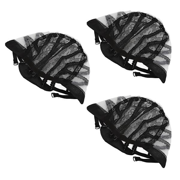 3 STK Elastisk parykk Nettinghette Svart Nylon Pustende Strekkbart Fake Hårtrekk for Cosplay Makeup