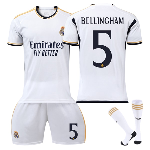 Real Madrid 23-24 kauden aikuisten ja lasten jalkapallopaita - nro 5 Bellingham-XS (160-165 cm) XS（160-165cm）