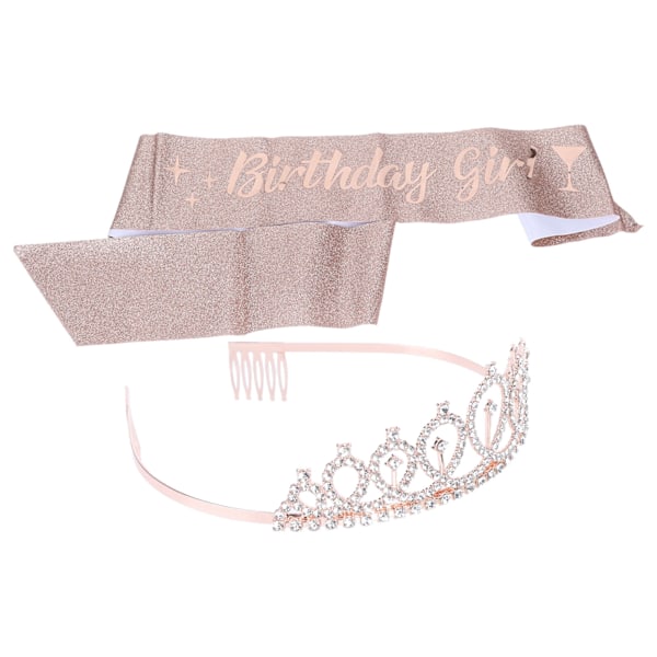 Födelsedagsflickans Sash Tiara Ros Guld Sprinkle Sparkling Födelsedagsflickans Sash Rhinestone Crown Tiara Kit Festdekoration