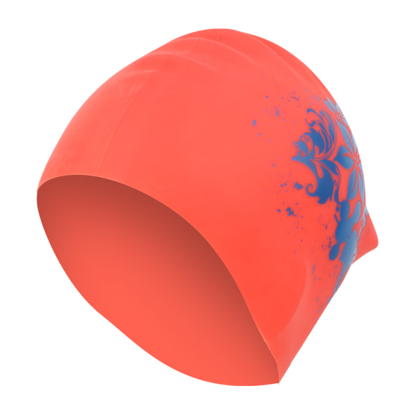 Unisex badehette med langt hår Silikonbadehette med fasjonabelt trykk (rødt)