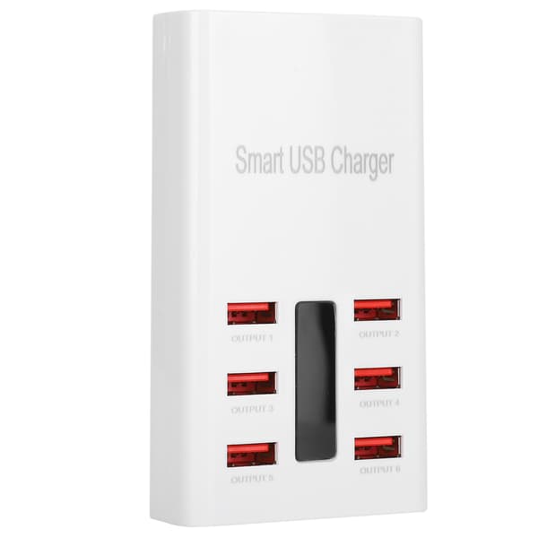 US-plugg 100-240V 6-ports USB Smart Distribution Hurtiglader 30W 5V/6A Ladeadapter