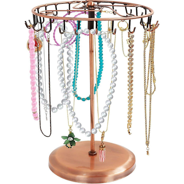Kopparfärgad Metall Roterande Smyckesdisplay, Hängande Förvaringstorn - Förvaringsställ för Halsband, Armband, Ringar och Örhängen (koppar)