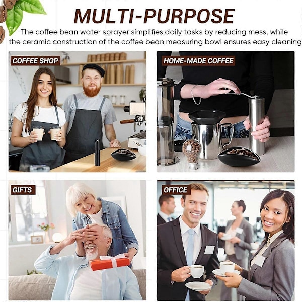 Kaffeböna Doseringskopp och RDT Sprayflaska och Sked Set, Svart
