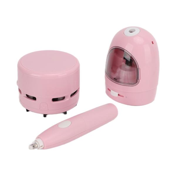 Blyantspidser Automatisk Pink Lille Bærbar Kontorsæt til Rent Skrivebord Slib Eliminer Pen Mærker