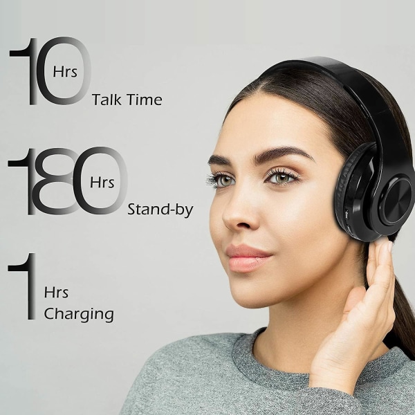 Trådløst Bluetooth-hodesett med integrert mikrofon og FM-modus, opptil 20 timers batterilevetid for Android-telefoner og PC-er (svart)
