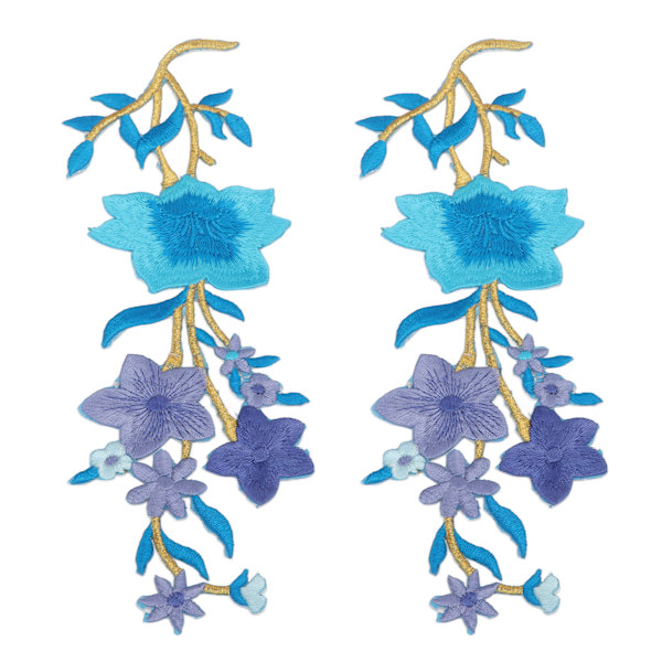 Blomsterlapp 2 blommor ljusa färgade polyester specialmönster broderad lapp för väskor kläder kjolar skor blå