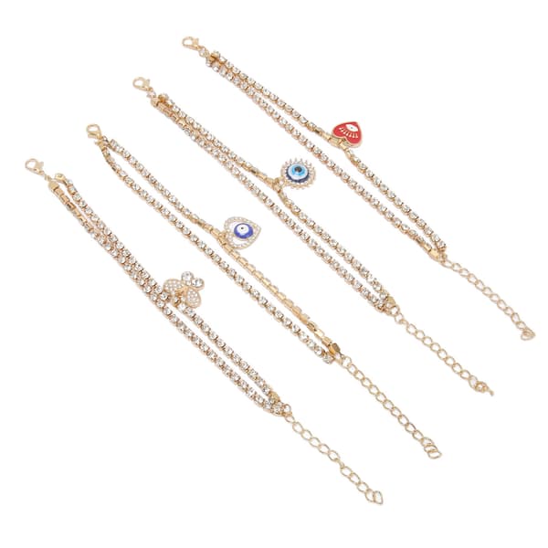4 STK Øye Armbånd Justerbart Elektroplettering Sinklegering Rhinestone Øye Armbånd for Menn Kvinner