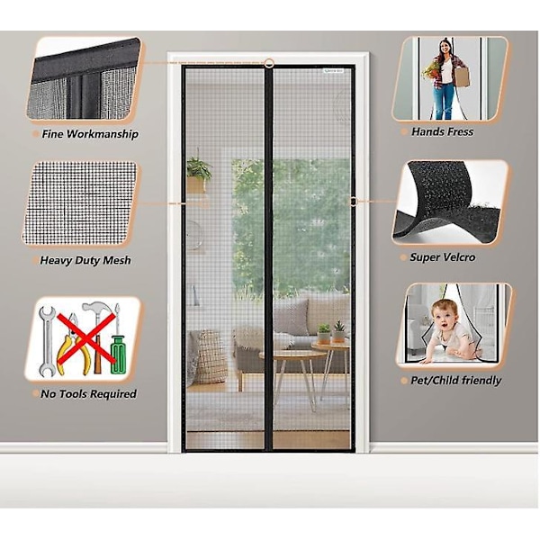 Svart magnetisk myggnetting - 120x220 cm, ingen boring nødvendig