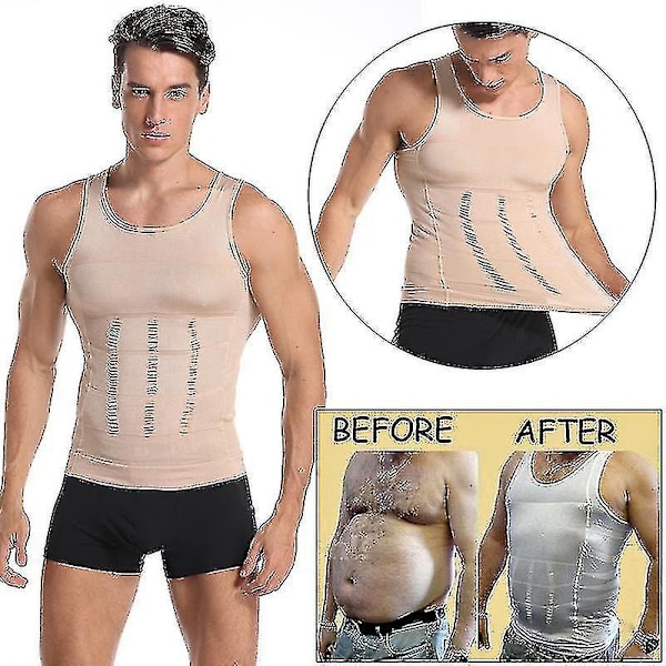 Gynecomastia Kompressionslinne för Män Midjetränare Kroppsshapare M Beige