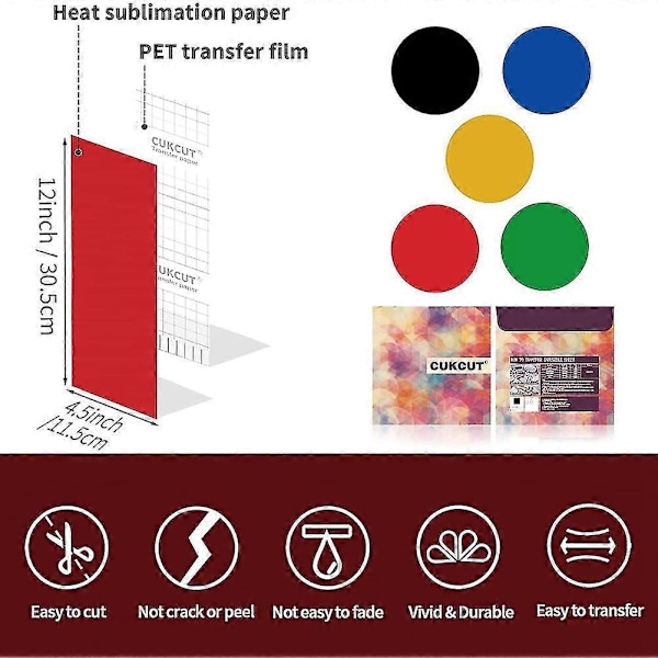 Infusible Transfer Ink-ark i solida färger, 15 st 4,5 x 12 tum Infusible Sublimation Ink Transfer kompatibel med