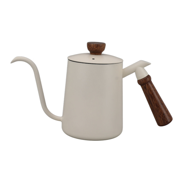 600 ml gåshals kaffekanna 304 rostfritt stål lång pipkanna trähandtag häll över kaffekanna tekanna vit