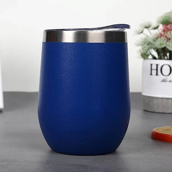 12oz Vakuumisolert Vinbeger i Rustfritt Stål med Lopp Dobbelvegget Reiseglass for Varme og Kalde Drikker