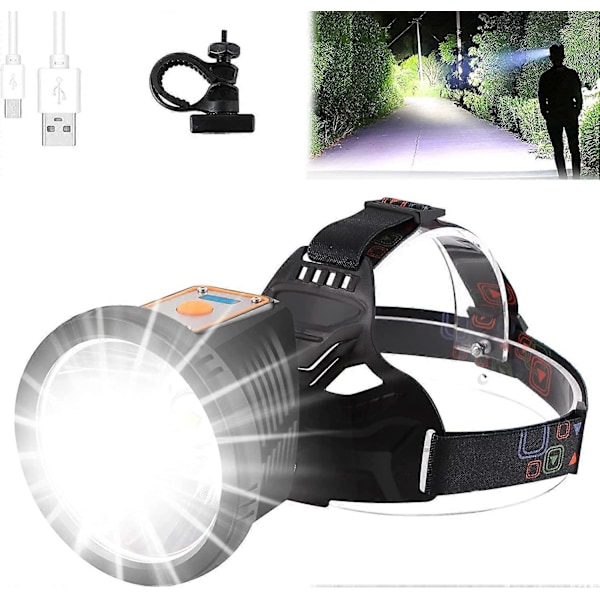 LED Uppladdningsbar Pannlampa, Superljus Cykellampa, Multifunktionell Pannlampa med 4 Lägen, IPX5 Vattentät Strålkastare för Camping Vandring, Cykling, Löpning