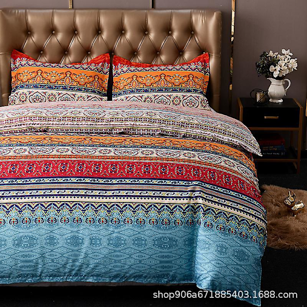 Bohemsk Vattert Sengeteppe Dobbel 3 Deler Lappeteppe Sengeteppe Reversibel Myk Mikrofiber Sengetøy 220*240cm