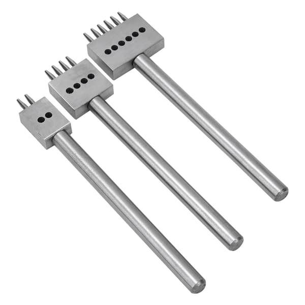 3 stk. piggmeisel sølv verktøystål 2/4/6 pigger DIY håndlaget lærhullstanse (5 mm)