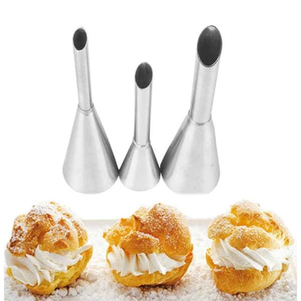 3 STK/Sæt Flødeskumsdyse i Rustfrit Stål, Sprøjteposerør, Cupcake Kagepyntningsværktøj