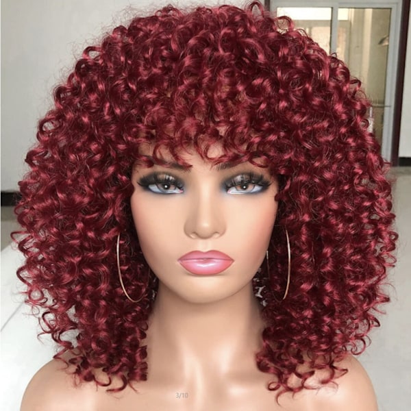 Kort lockig afro peruk för svarta kvinnor lockig peruk med lugg naturlig afro peruk för cosplay fest