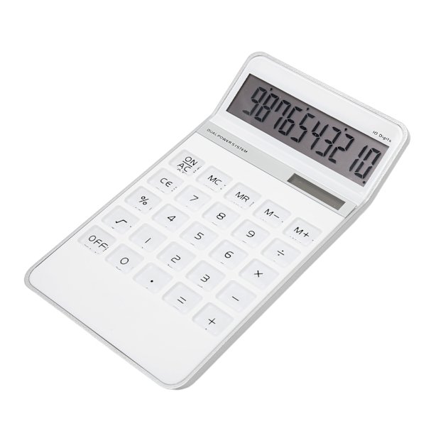 Kalkulator Solcelledrevet Batteridrevet Transparent Store Taster LCD Display Kontor Kalkulator Hvid