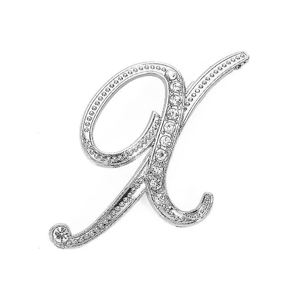 Smyckesset med initialer i silverpläterad metall - broscher med klara kristallbokstäver (5 st)