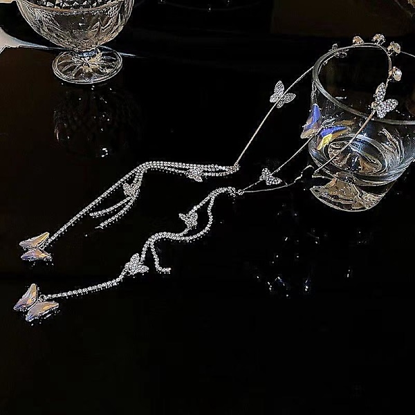 Hodebånd med sommerfuglkvast for kvinner Krystall Rhinestone Håndlaget Bryllupshodeplagg Hodebånd Hårpynt Tiara