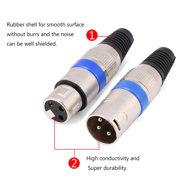 5 paria 3-nastainen XLR-mikrofoni-ääniliitin urospuolinen naarasliitin