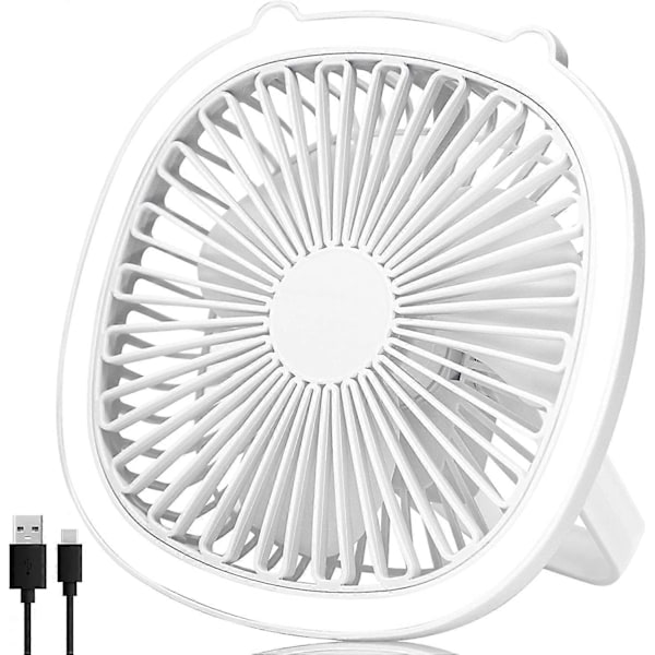 Pieni pöytätuuletin, akkukäyttöinen pöytätuuletin LED-valolla, 6 tuuman ladattavat USB-tuulettimet kannettavat erittäin hiljaiset, 3 nopeutta säädettävä akkutuuletin sängylle
