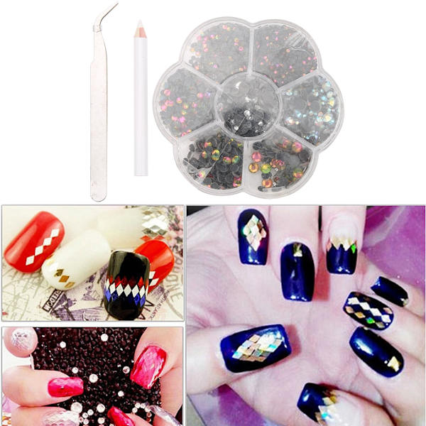 Glaslim Bund Flad Hot Fix Rhinestones til Neglekunst DIY Smykker Tøj Telefon Etui Dekoration1