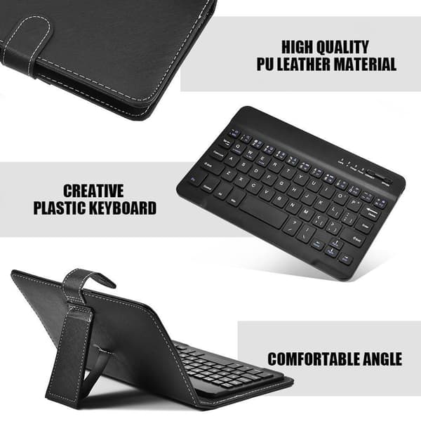 Bærbart trådløst Bluetooth-tastatur med læderetui til 4,5-6,8 tommer til IOS til Android og til Windows smartphones