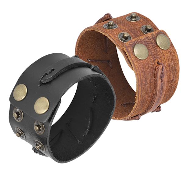 2 st läderarmband handgjorda retro justerbara tryckknappar casual dam punk smycken