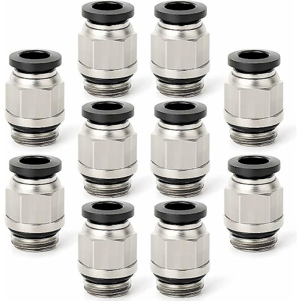 10 stk. Han-Straight 6mm Rør OD x 1/8\" BSP Gevind Push-In Hurtigkobling Med Pakninger (PC6-01)