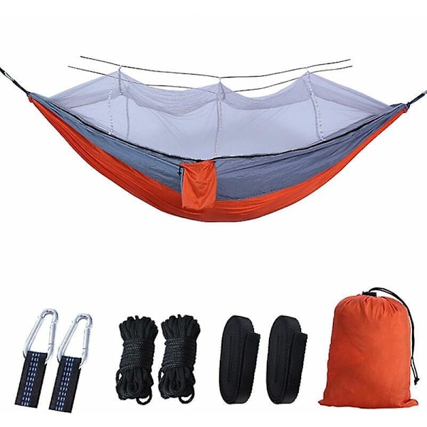 Resehammock för Camping 260 x 140 cm - Dubbel eller Enkel Hängmatta med Myggnät, Hängande Hammock, Ultralätt Hammock, Trädgårdshammockar, Överlevnadskit,