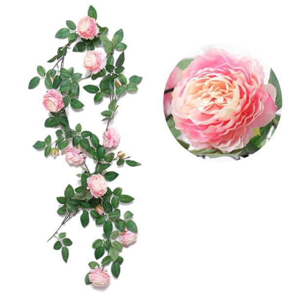 180 cm konstgjord pionblomma rotting, lindad runt grön växtbakgrund, växtblomväggdekoration inomhus (2 st) D