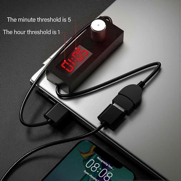 USB-timerbryterkabel for planlagt avstengning fra 5 minutter til 24 timer 55 minutter JH4 Svart