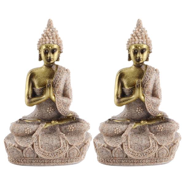 2 st/set Sandsten Harts Buddha Staty Skulptur Fengshui Figur Ornament Heminredning